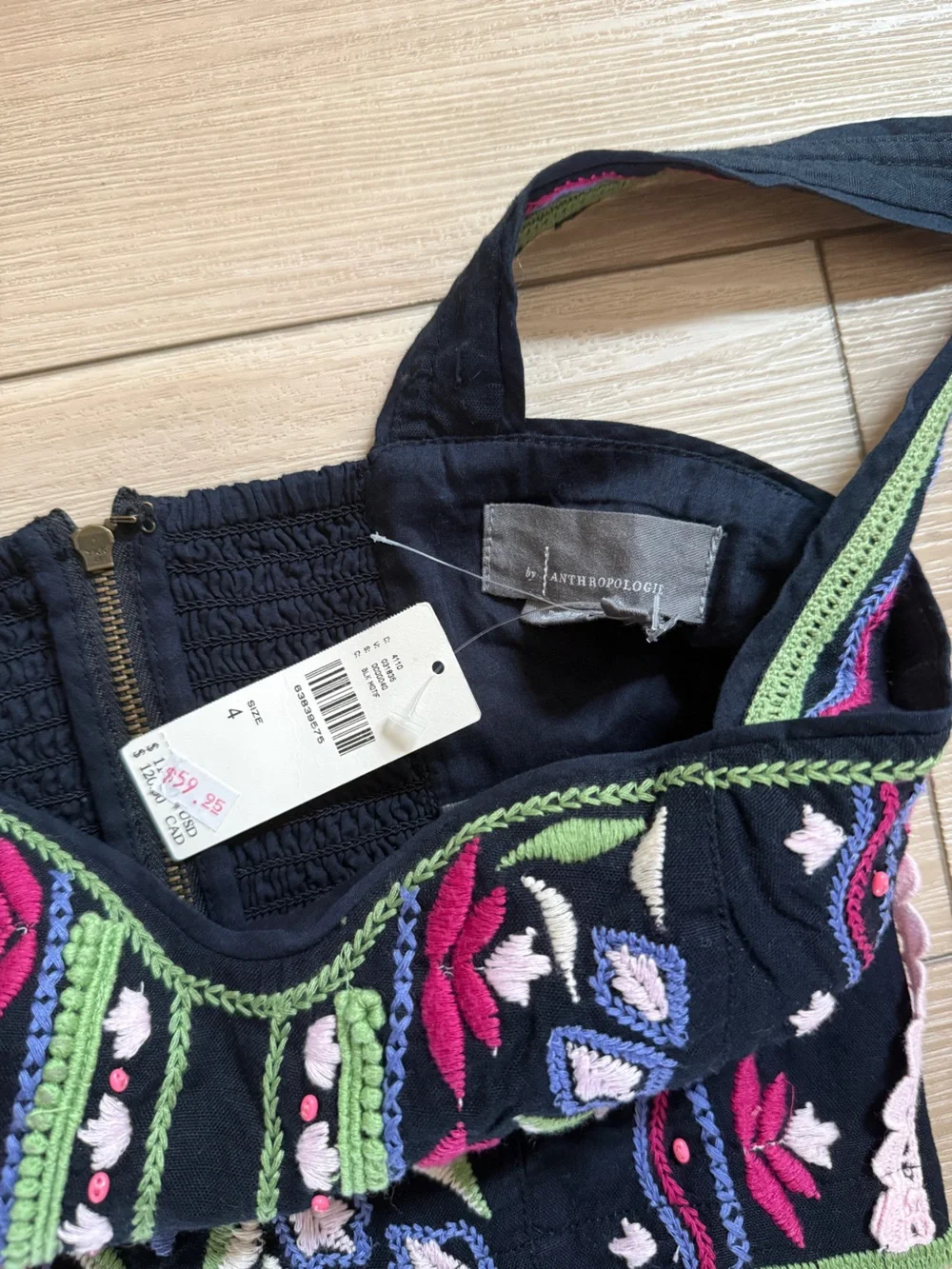 NWT Anthropologie Crop Top Embroidered Boho Black Floral Size 4 - Picture 9 of 13